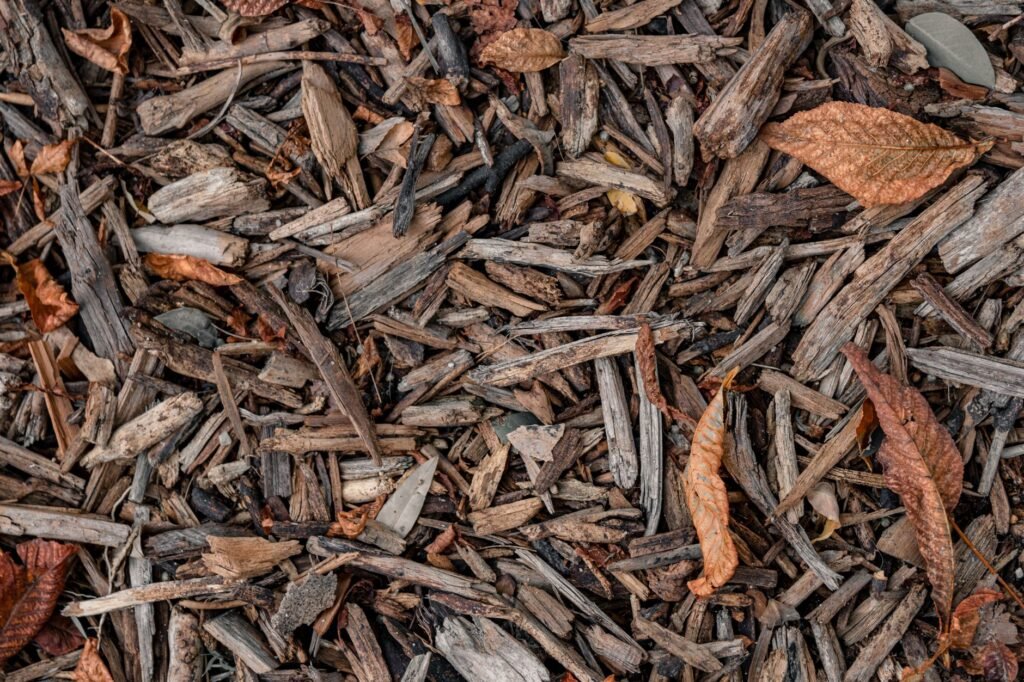 Een laag mulch op de grond