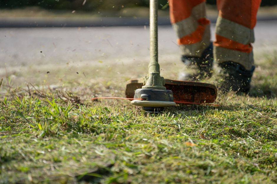 Gazon met een strakke rand naast een border in een tuin