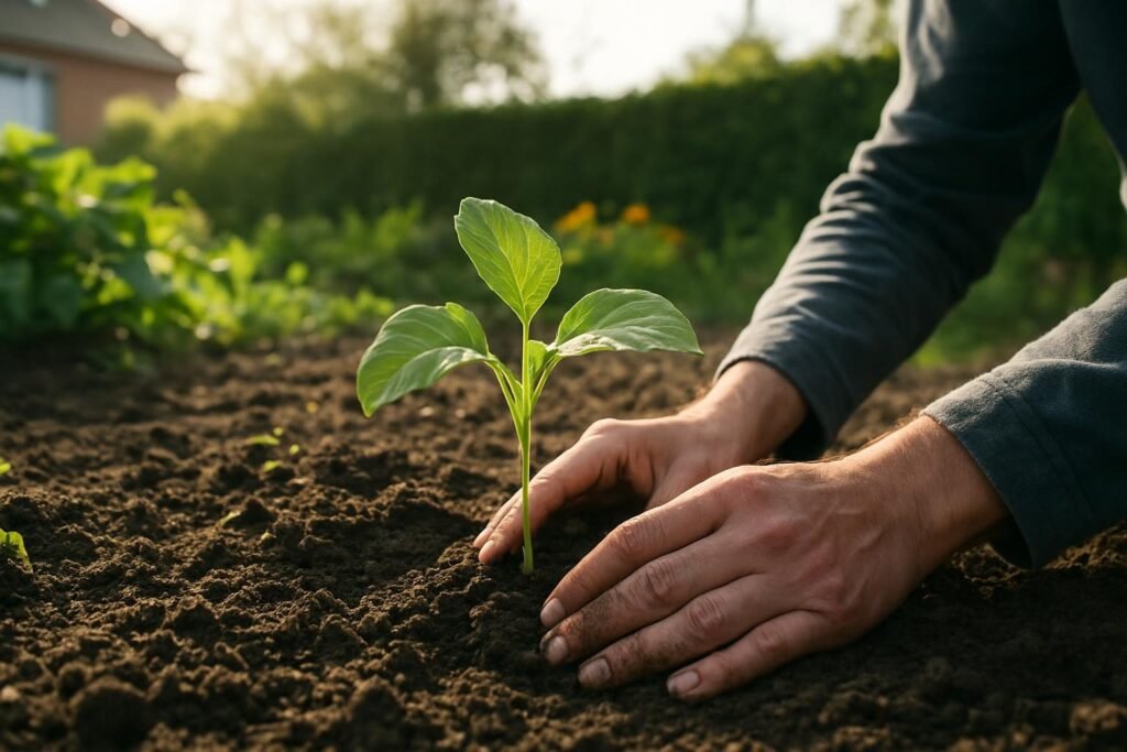 De plant van heel dichtbij, met de aarde eromheen