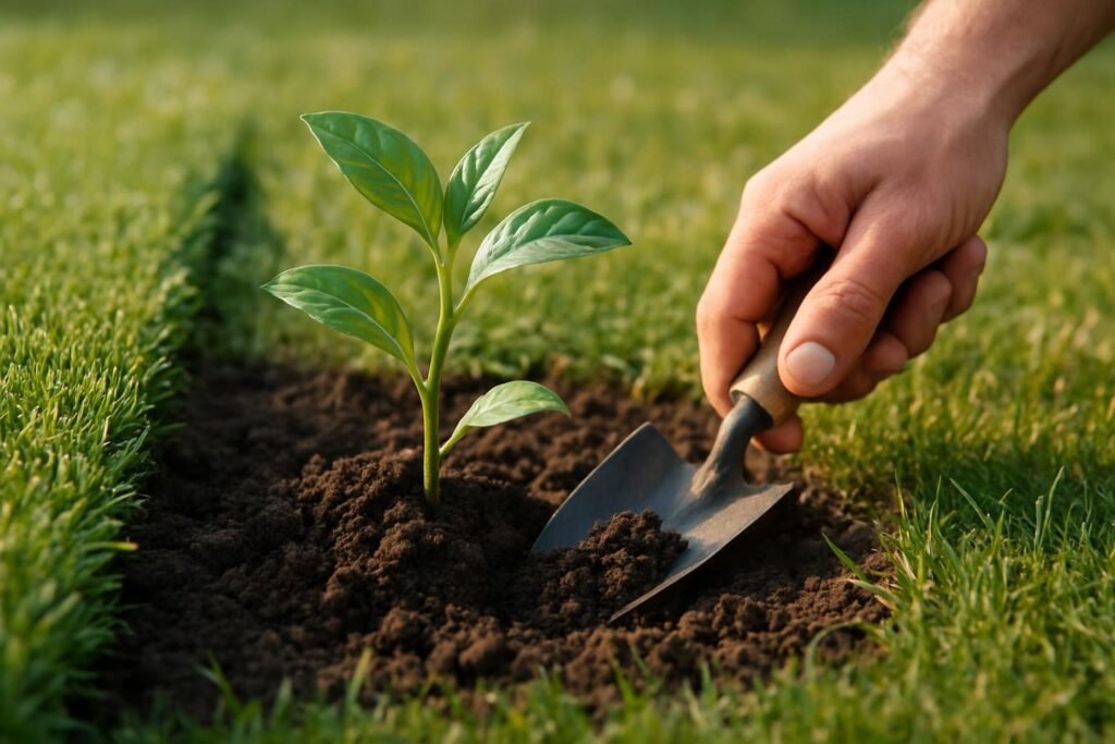 De plant van heel dichtbij, met de aarde eromheen