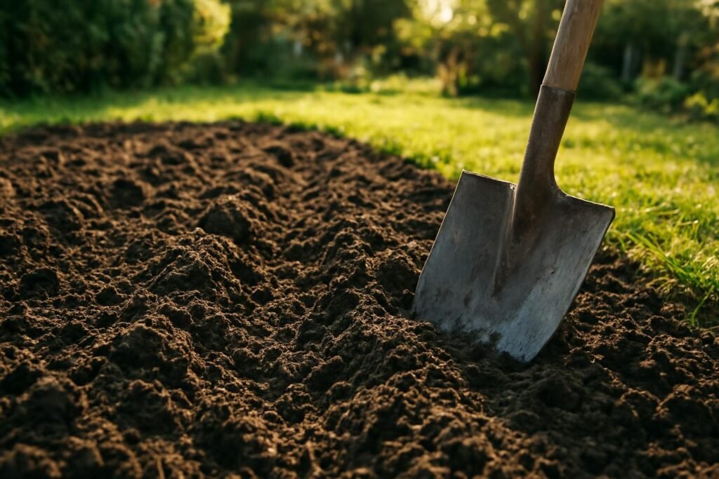 De grond pas omgespit, met de schop ernaast