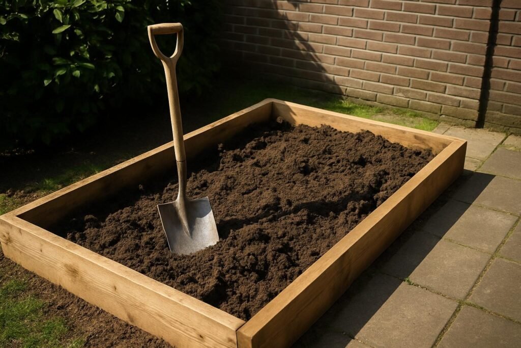 De grond pas omgespit, met de schop ernaast
